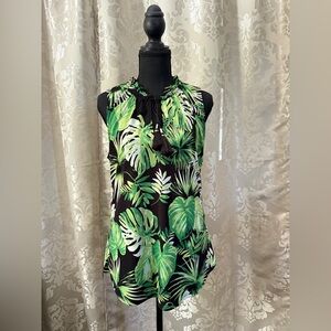 White House Black Market Green Leaf Print Blouse/B075